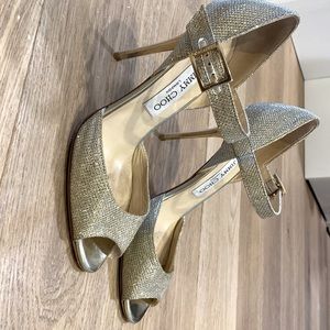 Jimmy Choo Peep Toe Metallic Gold Sandals
